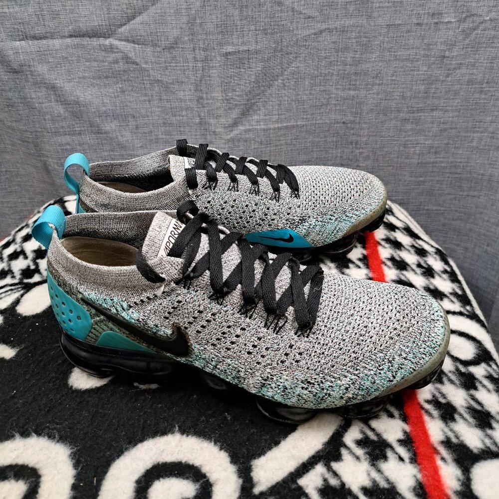 %Size 10 Men Nike Air VaporMax Flyknit 2 Dusty Cactus Blue Sneakers / A 19 - Picture 2 of 13
